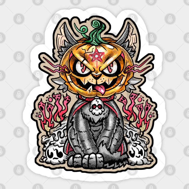 Halloween - Cat with Pumpkin head Sticker by Cocobot